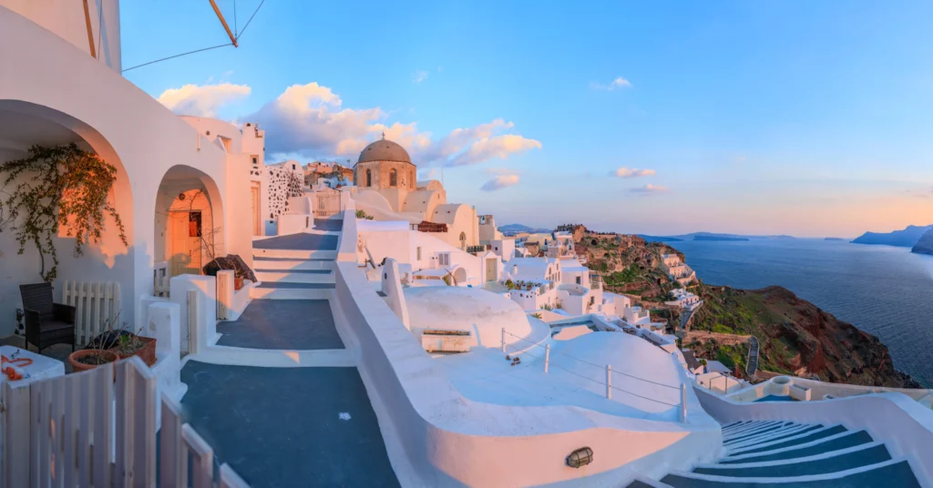 Santorini island sunset over the sea in Greece