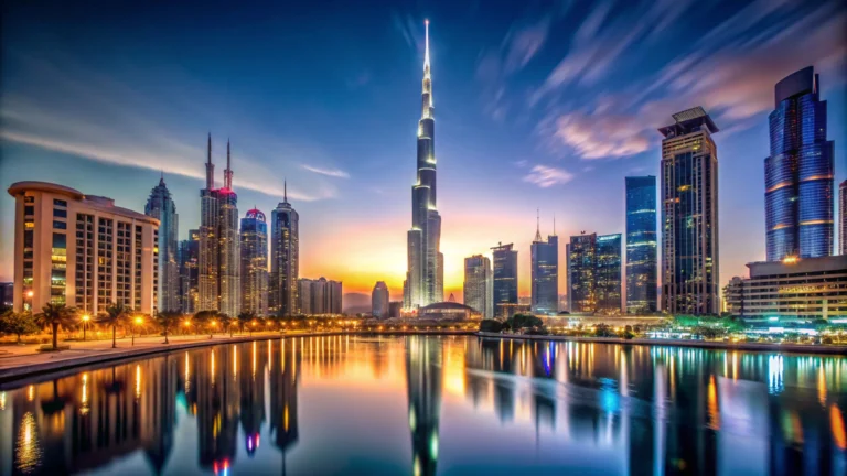 Dubai city skyline view with modern skyscrapers