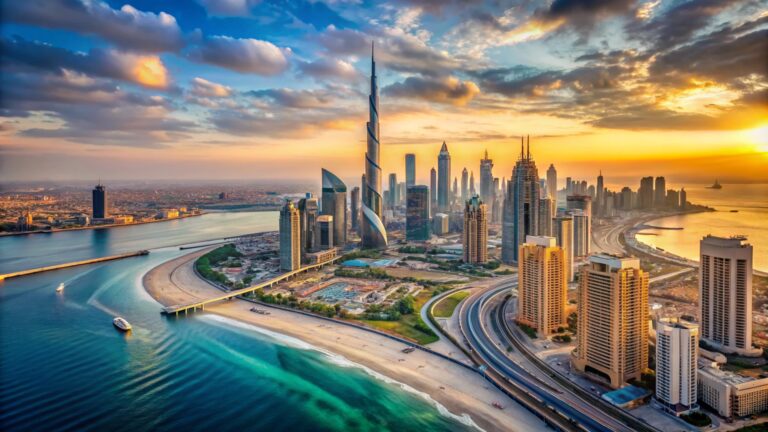 İstanbul ve Dubai özel jet seyahatlerine ilham veren modern şehir skyline manzarası