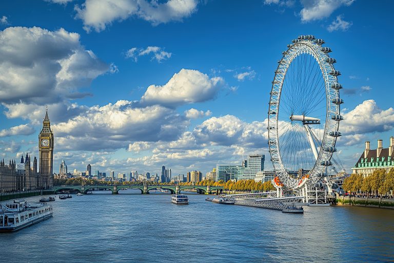 panoramic view london eye with clouds buildings background İstanbul – Londra Özel Jet Uçuşu: Süre, Konfor ve Operasyon Rehberi 2026